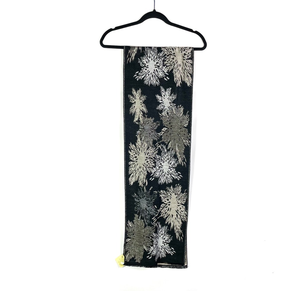 Rapti‎ Fashion 100% Cashmere Scarf Black Gray Floral Print Rectangular